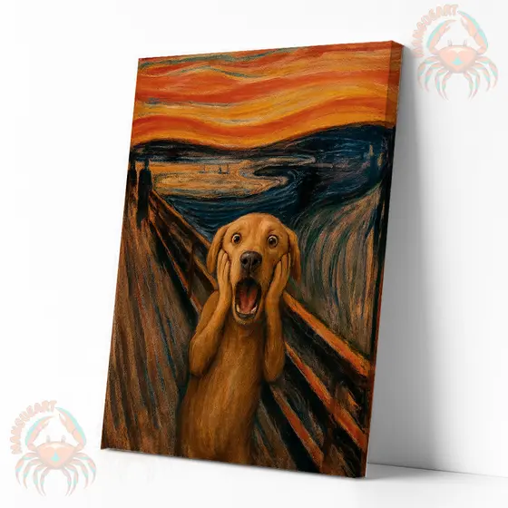 Quadro Decorativo Cachorro O Grito – Arte Moderna, Engraçada obras de arte com rosto de cachorro para Parede.