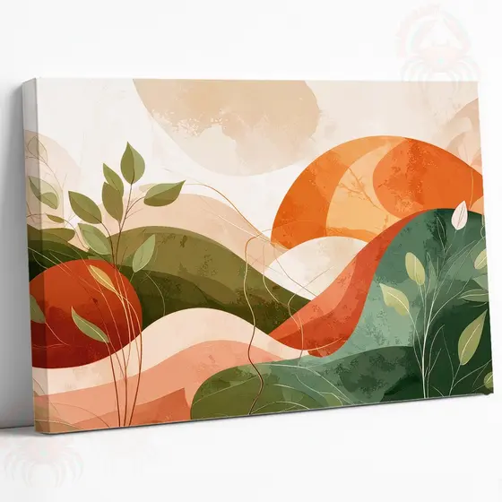 Quadro Decorativo Abstrato Orgânico – Arte Moderna Boho com Formas Naturais, tela acetinada, pronto para pendurar.