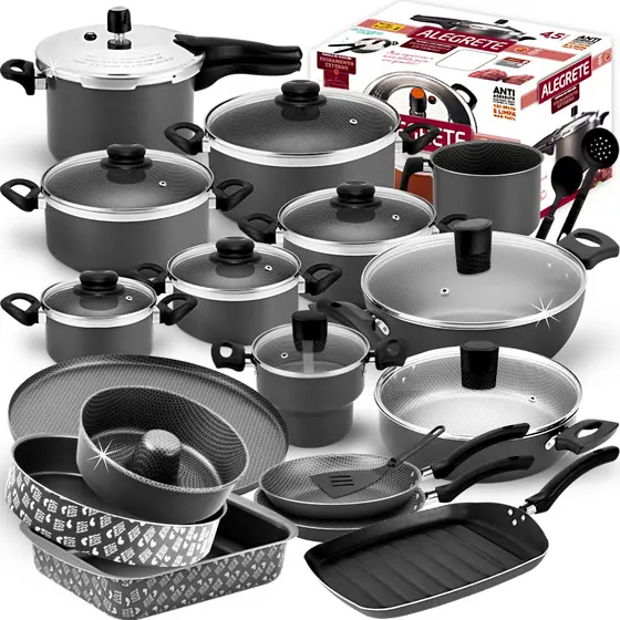 Mega Jogo De Panelas Antiaderente 20 Peças Cozinha Completa + Panela de Pressão 4,5 Litros 20 Peças