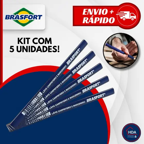 Lápis de Carpinteiro e Marceneiro Kit Com 5 Peças - BRASFORT