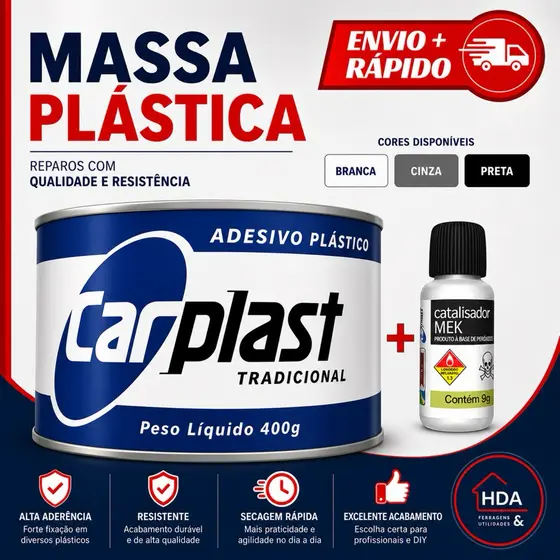 Massa Plastica Cinza Adesivo Plastico 400g Com Catalisador Funilaria Carro Multiuso - Carplast