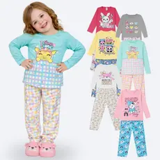 Kit Sortido 04 peças Pijama Infantil  Juvenil Menina Brilha no Escuro 04 a 14 anos Inverno Roupa Feminina