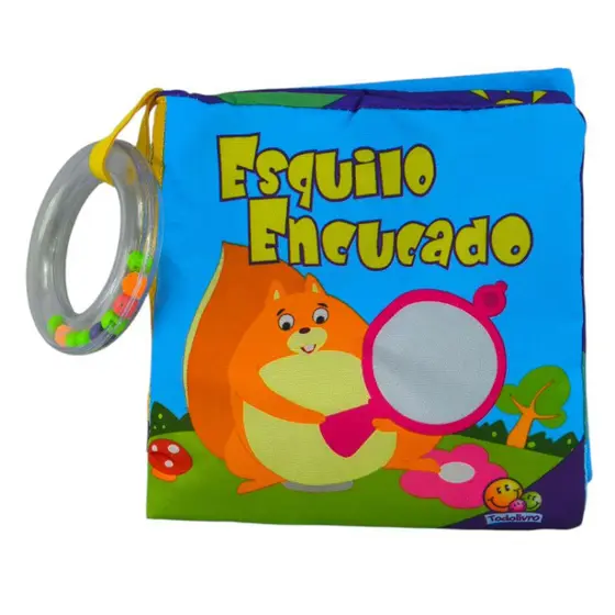 Livro de Pano para o Bêbe - O ESQUILO ENCUCADO - Vem com chocalho Argola - Extremamente Macio!