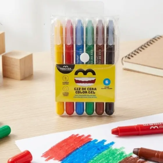 Giz de cera COLOR GEL Retrátil - Estojo com 6 Unidades - Extremamente macio, lavável e não tóxico