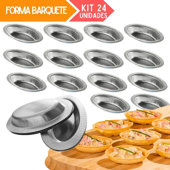 KIT 24 FORMINHAS DE BARQUETE VAI AO FORNO PARA ASSAR SALGADO FORMA BARQUETE
