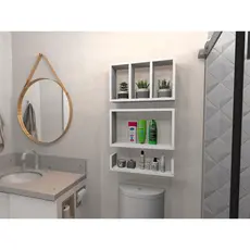 Jogo De Nichos Prateleira Para Banheiro E Quarto Em MDF Branco