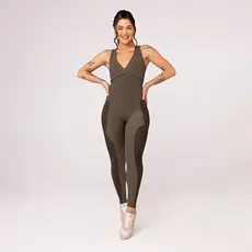 Macacão Fitness Feminino Longo Canelado Zero Transparência Bojo Removível Poliamida
