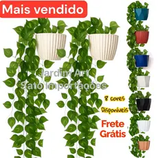 PAR de Vaso plastico cerâmico + 4 Planta Pendurada Verde Artificial Bambu Parede Varanda