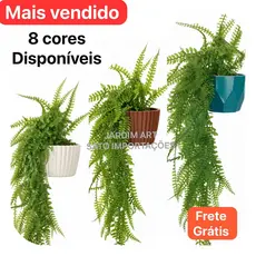 Planta Pendente Artificial SAMAMBAIA com Vaso Decorativo Polietileno Tipo Cerâmico