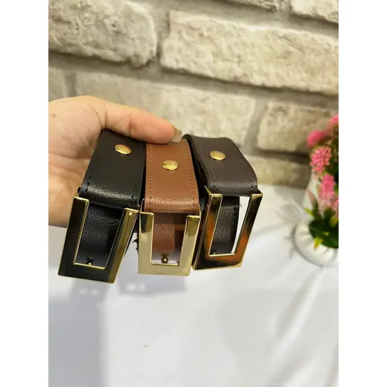 Kit cinto casual feminino fivela quadrada dourada elegante para evento ou dia a dia
