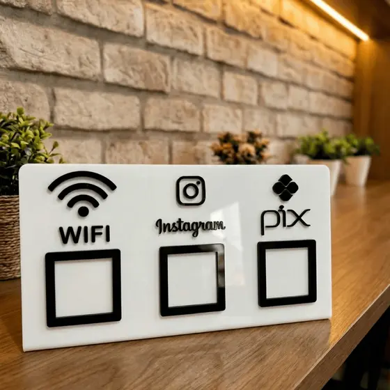 Placa Acrílico Espelhado 30cm x 16cm 3mm 3 Códigos QR