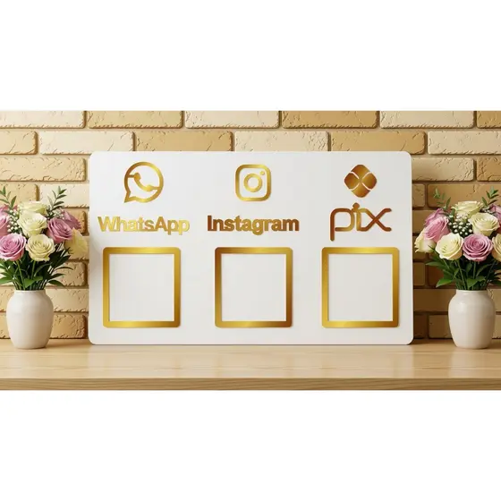 Placa qr code acrilico 3 em 1 whatsapp, instagram e pix 20cm x 11cm