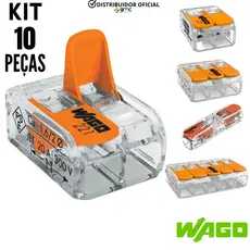 Kit 10 Peças Conector Elétrico Emenda Wago 221 Original 1, 2, 3 e 5 vias - 4mm e 6mm