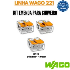 Kit 3x Conector WAGO Emenda Para Chuveiro 2 vias 6mm 41A/450V - 221-612