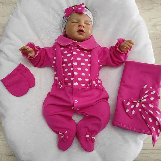 Saída de Maternidade Para Menina Malha Manu Pink, Rosê, Rosa, Vermelho, Marsala, Palha - Tam P