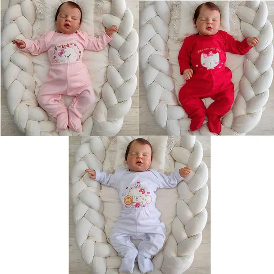 03 Conjuntos Body Manga Longa com Mijão Para Bebê Menina Menino Promoção Malha Suedine Cores