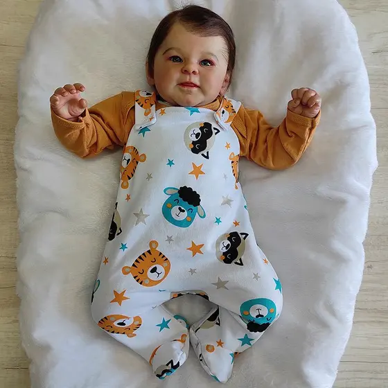 Conjunto Roupinha de Menino Modelo Jardineira com Body Manga Longa Kids Luigi Bege
