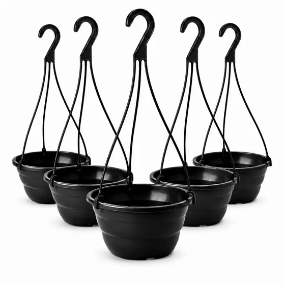 Kit 5 Vasos Cuia 21 Preta com Haste 40cm Reforçado Plantas Suspensas Vasos