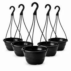 Kit 5 Vasos Cuia 21 Preta com Haste 40cm Reforçado Plantas Suspensas Vasos