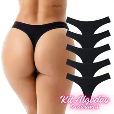 Kit 5 Calcinhas de Algodão Feminina Adulto Tanga Fio