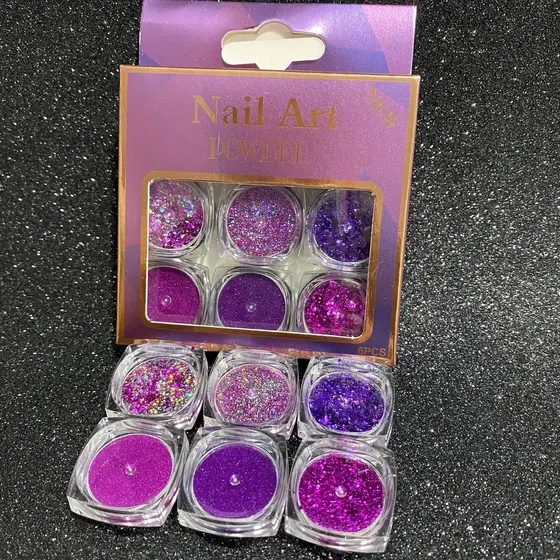 Kit Glitter Luxo Com 6 Unidades para Decoração de Unhas