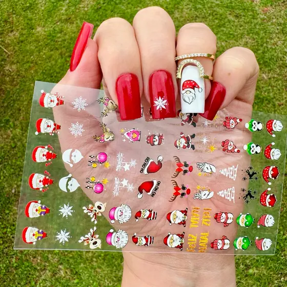 Cartelão Adesivos de Unha 3D Galhos Natal Papai Noel Flocos de Neve Ref.ad59