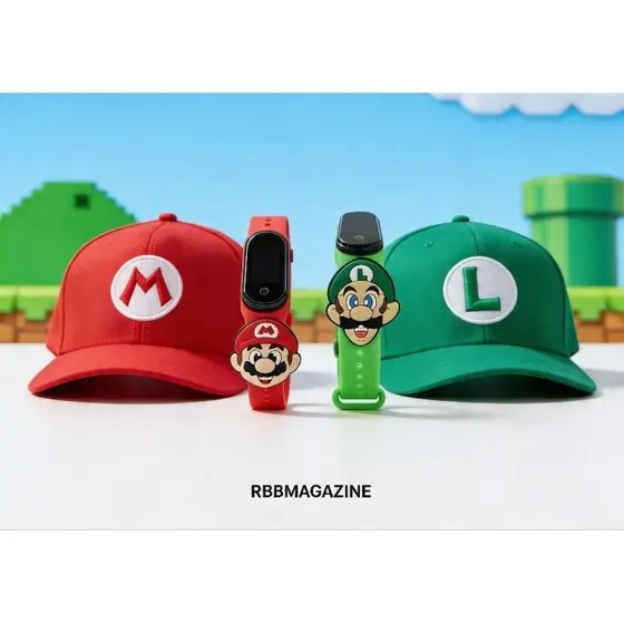 Boné Super Mario e Luigi Infantil + Relógio digital à prova dágua