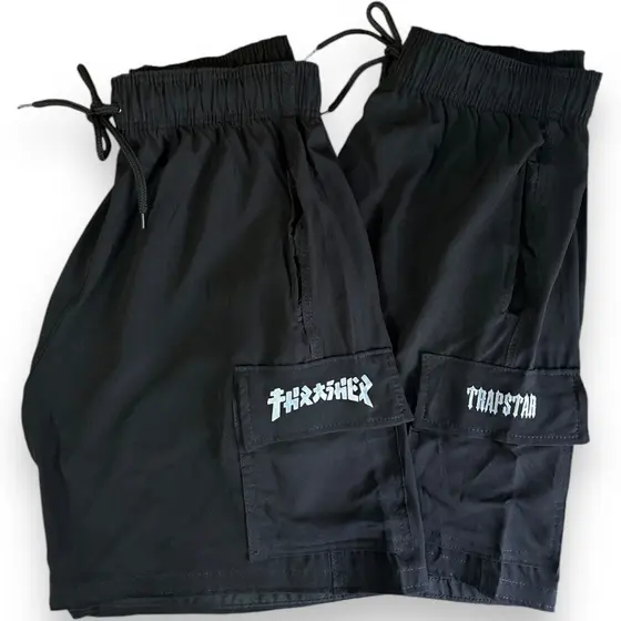 Kit com 2 Bermudas Cargo Masculina Refletivo Street Skate Elastano Tactel 4 Bolsos