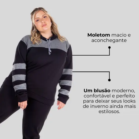 Blusão feminino Plus Size com Recortes 103829 Moletom Peluciado