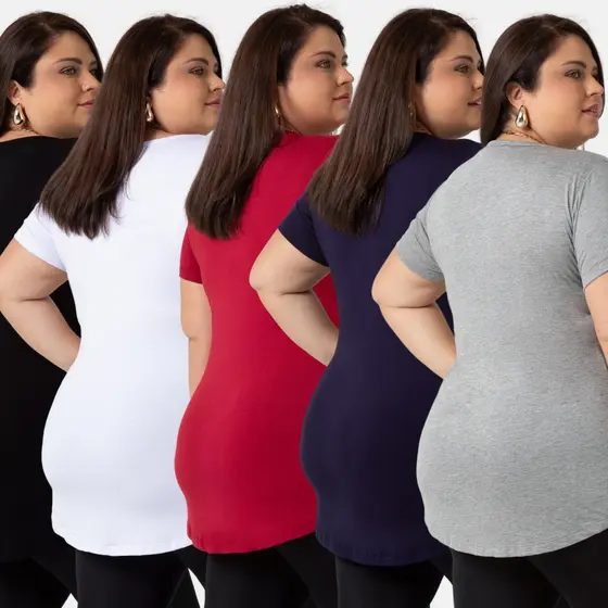 Kit 5 Blusas Femininas Moda Plus Size Tampa Bumbum Mullet 1126-KIT5