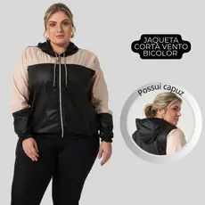 Jaqueta Corta Vento Bicolor Plus Size Feminina Elegante 1184-A