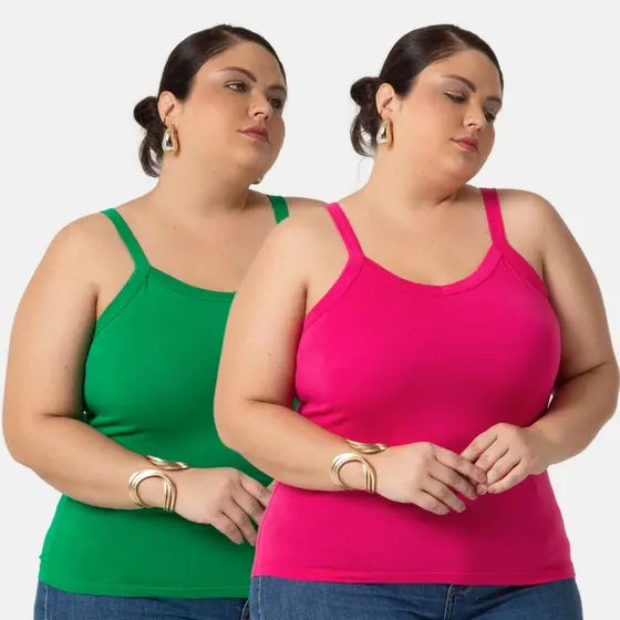 Kit 2 Regatas Feminina Plus Size do P Ao G4 de Viscolycra 1123-KIT2