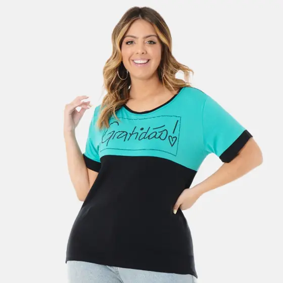 Blusa Feminina Plus Size Gratidão 102524-A
