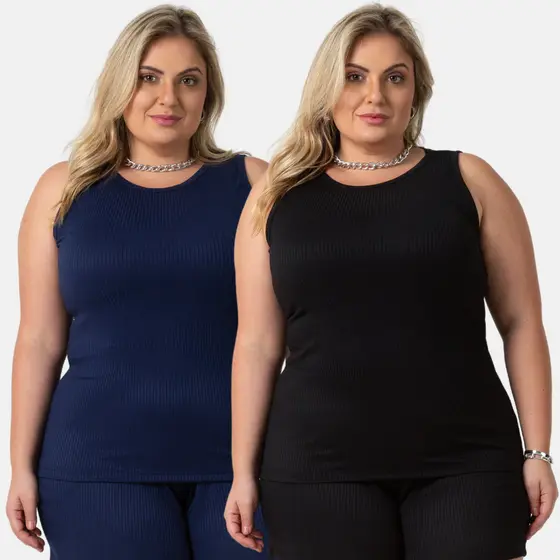 Kit 2 Regatas Canelada Feminina Plus Size Confortável 1213-K2