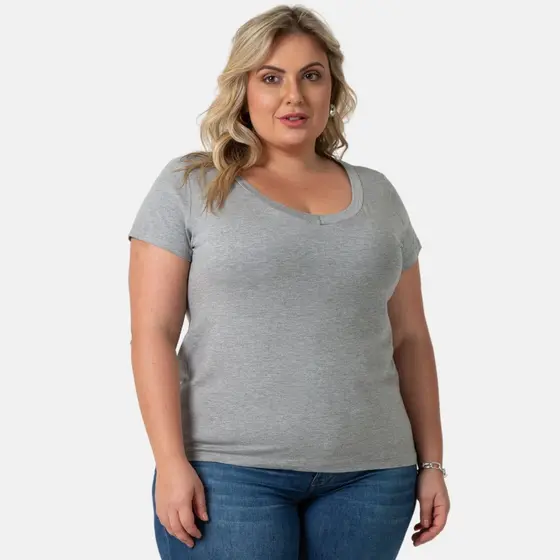 Blusa Feminina Plus Size gola V Camiseta de Viscolycra 103836-F2