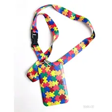 Cordão Autismo com Porta Crachá Quebra-Cabeça | Identificação Autista Personalizada | Ideal para Escola e uso diário""*