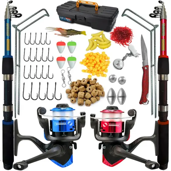 Kit De Pesca Completo Barato 2 Vara 2 Molinete 10kg Com Item