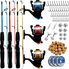 Kit de Pesca Completo 3 Varas 1,20m 10kg 3 Molinetes e Acessórios