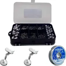 Kit Estojo Pesca Esportiva Linha Sinete Giradores Chumbada e Anzol