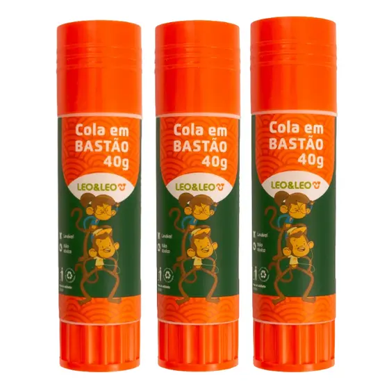 Cola Escolar Bastão 3 Unidades Grande 40g Cola Bastão Leo Leo 40g 21g ou 10g