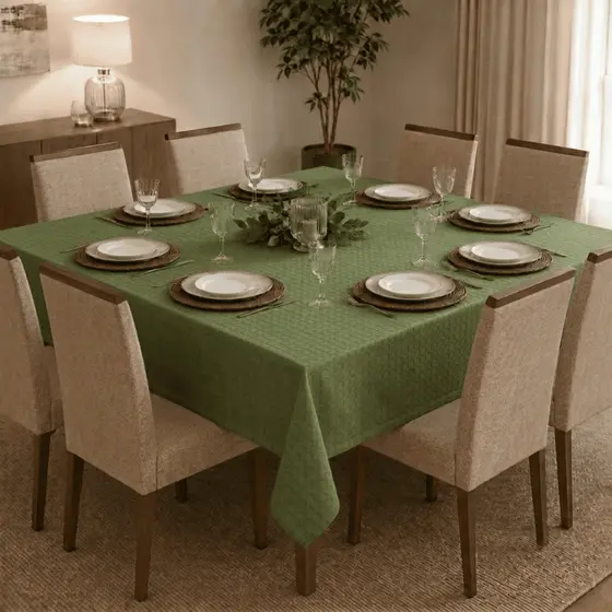 Toalha de Mesa Quadrada 8 Lugares Lisa Texturatta 2,10x2,10m Toalha de Mesa Festa Elegante Cozzilar