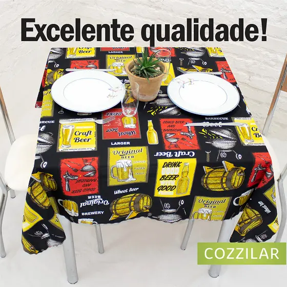 Toalha De Mesa Quadrada Oxford 4 Lugares Cadeiras 1,40x1,40m Estampada Tecido Elegante Cozzilar