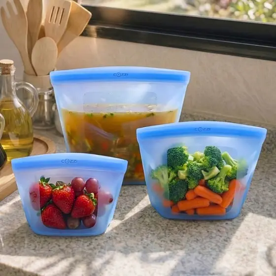 Kit Saco Para Congelar Alimentos Silicone 3 Peças Saco Ziplock Hermético Reutilizável COOKLAR