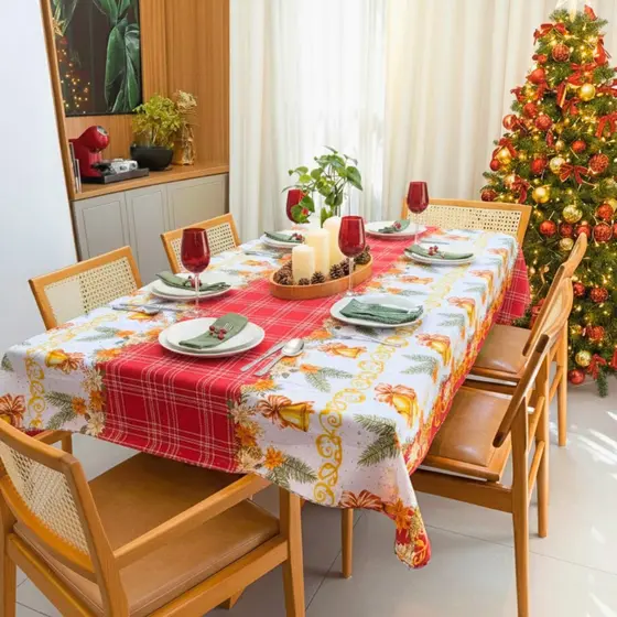Toalha Mesa Natal Decoração Toalha Natalina Mesa 6 Lugares Retangular Estampada 210x150cm Cozzilar