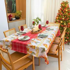 Toalha Mesa Natal Decoração Toalha Natalina Mesa 6 Lugares Retangular Estampada 210x150cm Cozzilar