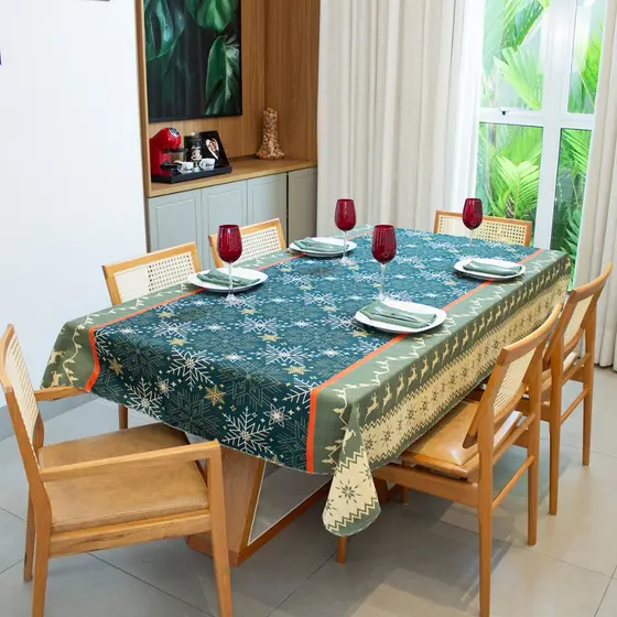 Toalha Mesa Natal Decoração Toalha Natalina de Mesa 4 Lugares Quadrada Estampada 140x140cm Cozzilar