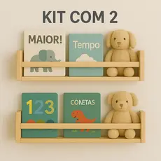 2 Prateleira decoração Nicho Porta Brinquedos Livros Infantil MDF Madeira Pinus