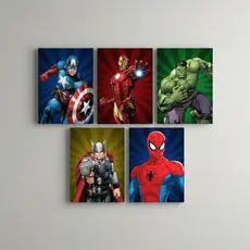 Kit Quadros Decorativos Mosaico Super Heróis Desenho Avengers Vingadores Capitão America Aranha
