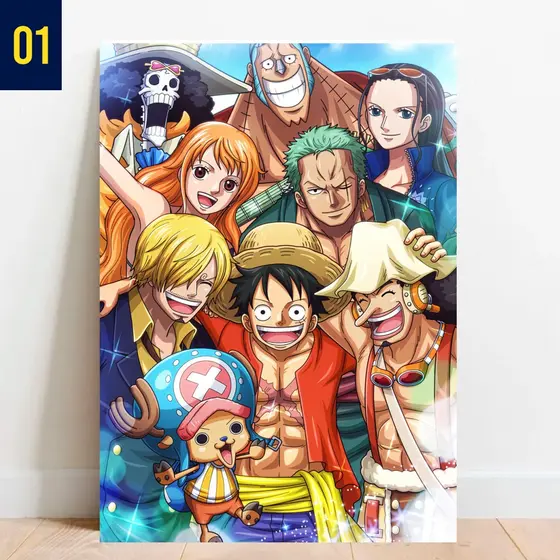 Quadro Mosaico Placa Decorativa Anime One Piece Desenho Modular Wanted Colletion Vintage Infantil