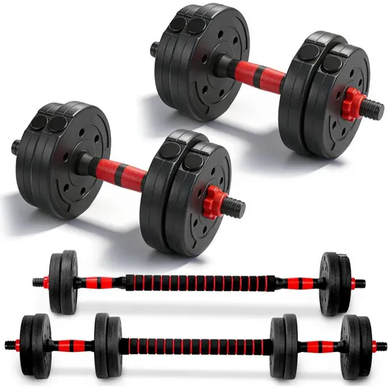 Kit Halteres 10kg Consport Ajustável com Barra Reta, Anilhas para Musculação Treino em Casa